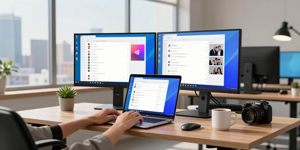 Telegram Download showcased in a tech workspace with developer using modern tools and app interface, highlighting innovation.