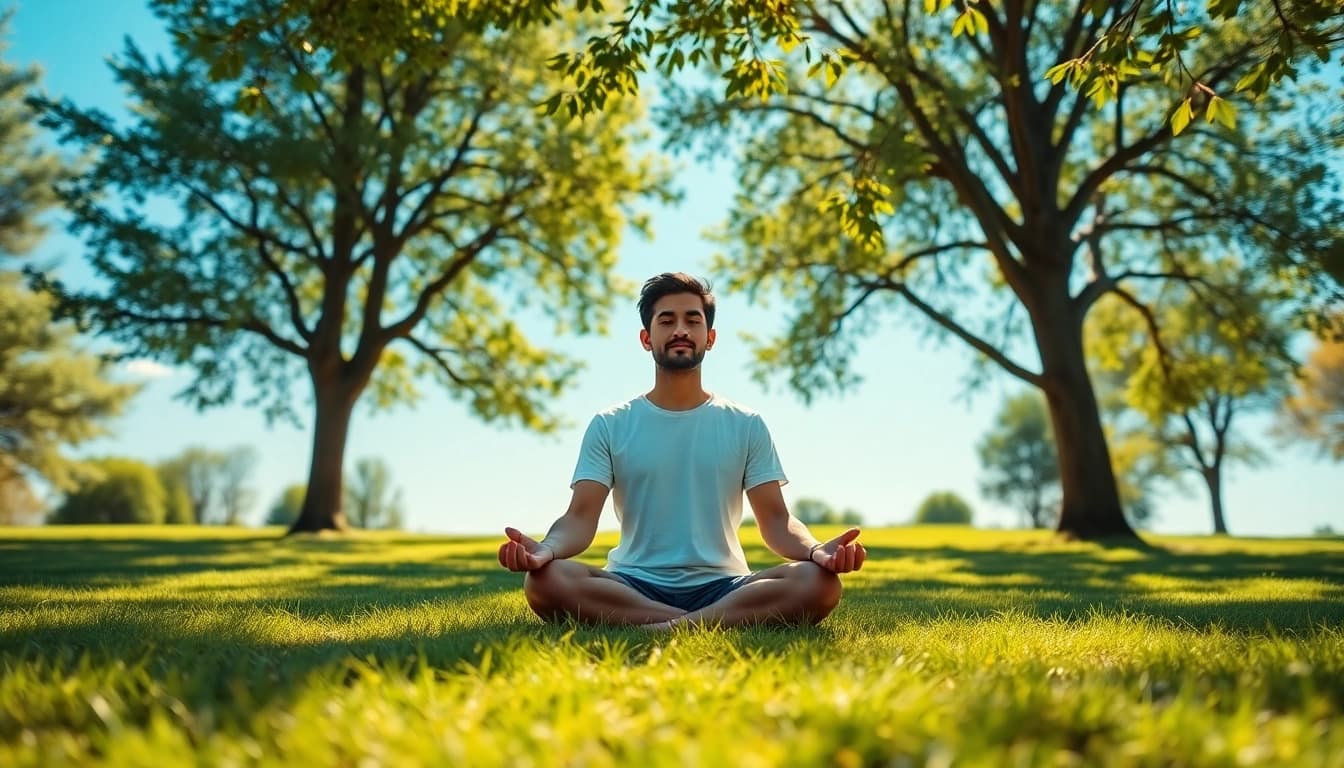 Individual meditating in a serene environment to relieve stress and anxiety.