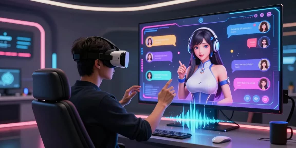 Engaging ai hentai chat scenario with AI character in VR environment.