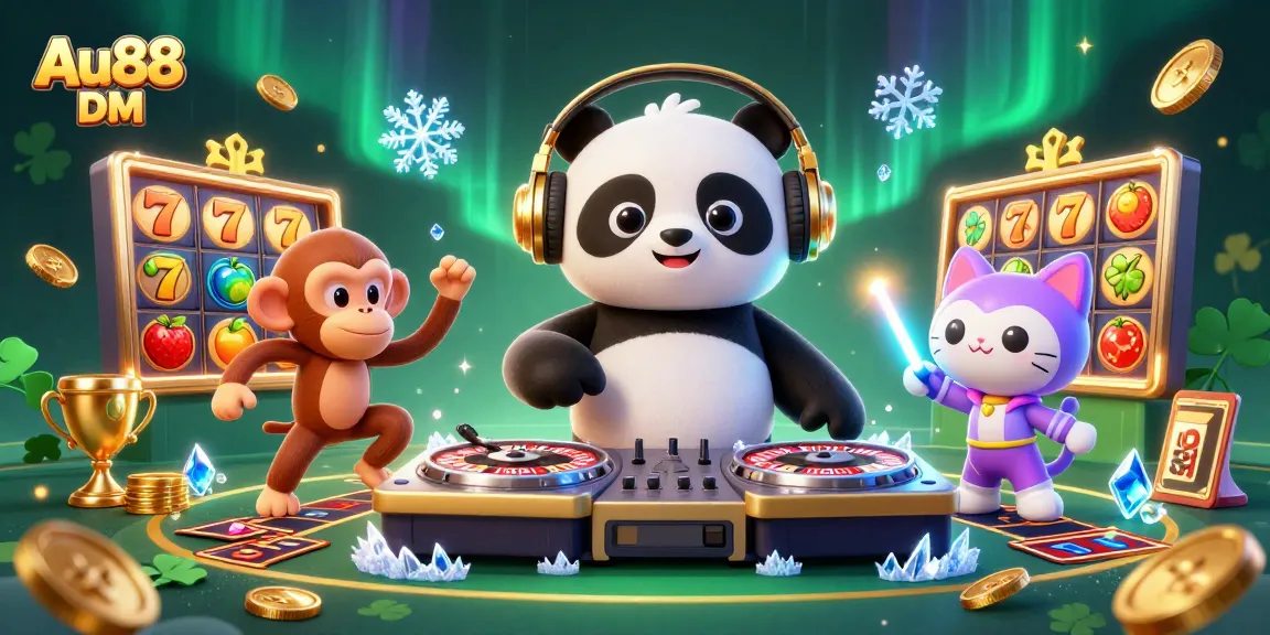 Engage in fun games with Au88 DM while enjoying casino action with vibrant characters and glowing elements.