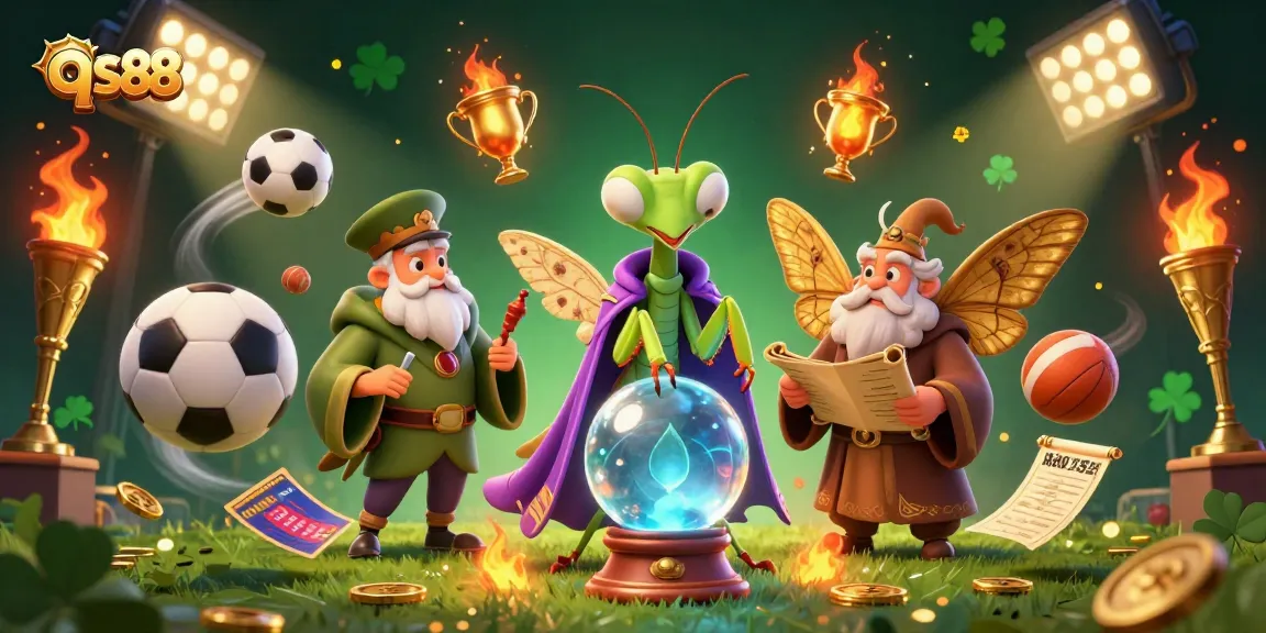 Immerse in the action with qs88's vibrant sports betting scene featuring a fortune teller and golden trophy.