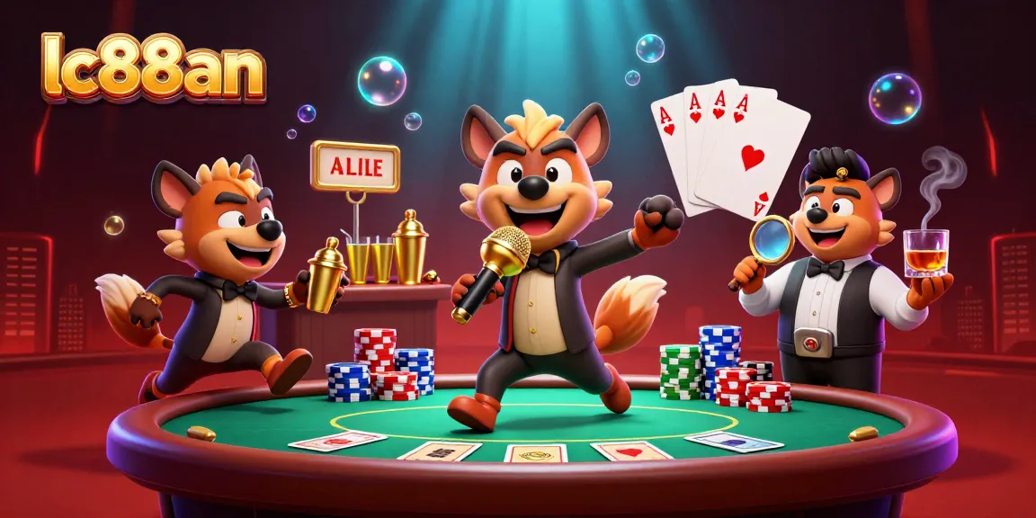 Engage with lc88an in a vibrant 3D casino scene, showcasing hyenas as entertainers in a lively gambling setting.