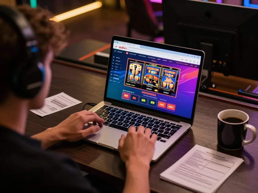 Person engaging with oxbet com for live casino gaming on a laptop in a cozy home environment.