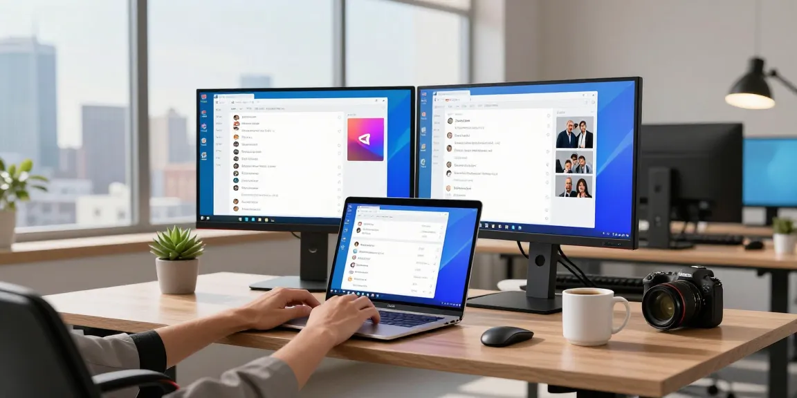 Telegram Download showcased in a tech workspace with developer using modern tools and app interface, highlighting innovation.