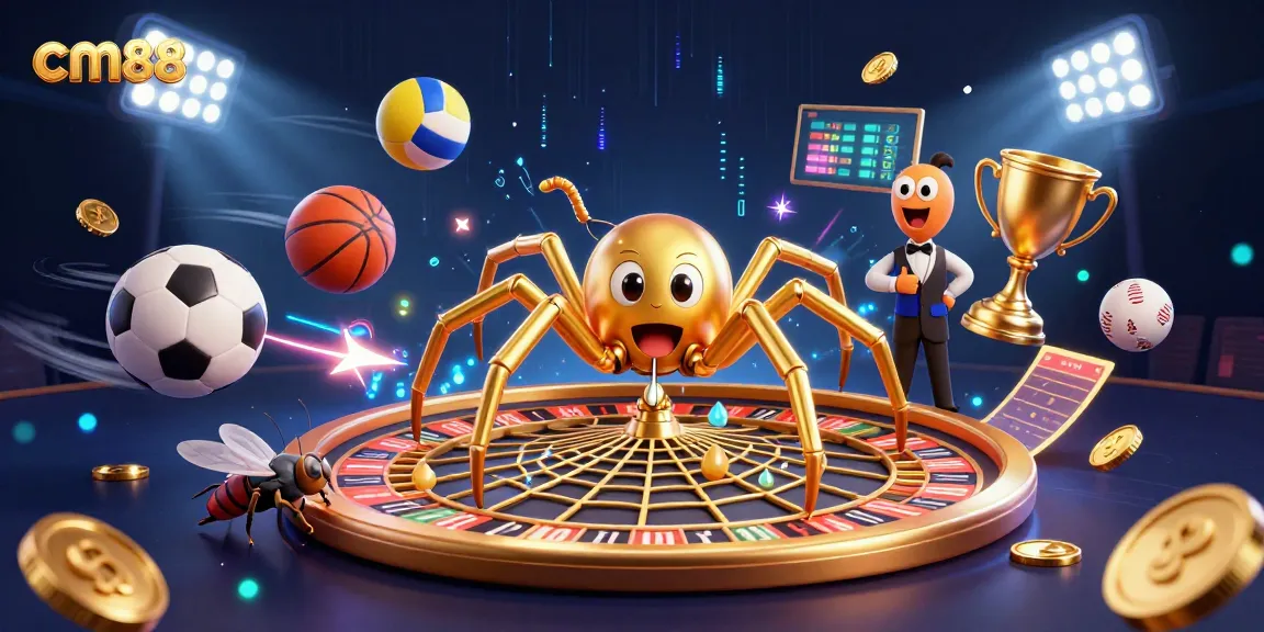 Engage in thrilling bets with the cm88 platform in a vibrant casino illustration featuring dynamic game elements.