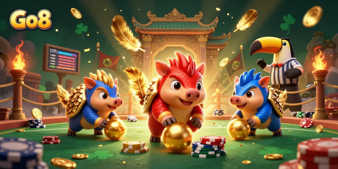 Experience Go8 excitement with pangolins in armor bowling through poker chips for fun!