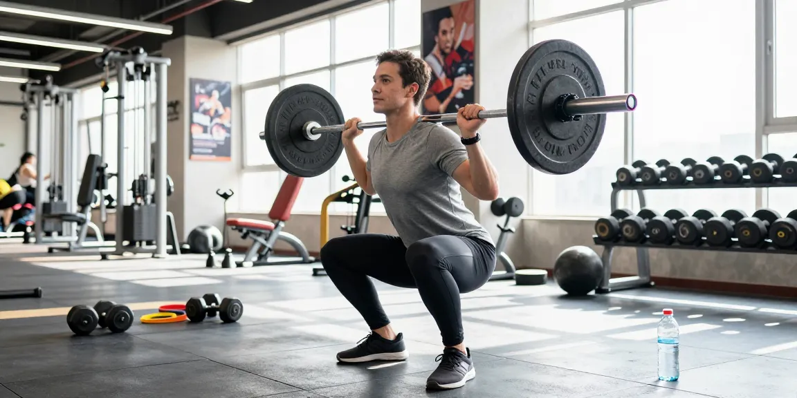 Steroide Boutique fitness scene showing an athlete squatting in a gym, demonstrating strength and dedication.