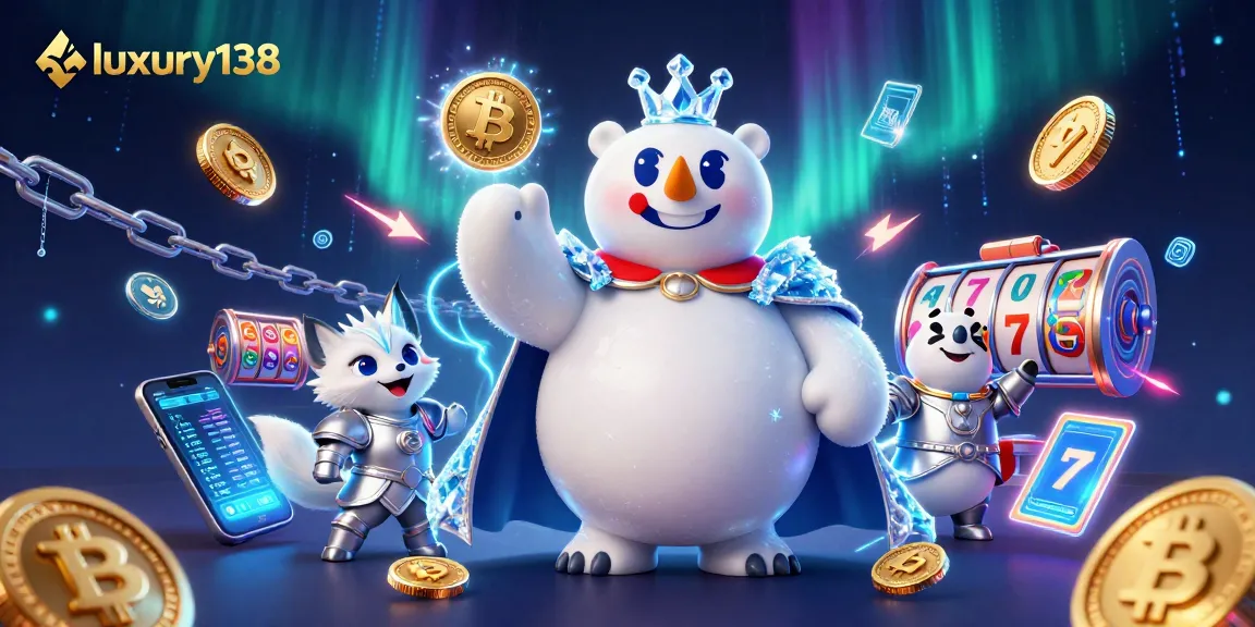 Experience luxury138's glitzy slots and jackpots with our animated casino scene featuring a unique ice king.