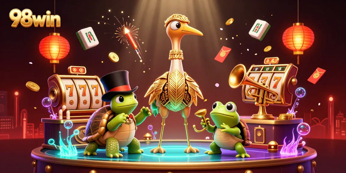 Experience excitement with 98win through this vibrant casino scene featuring colorful game elements.