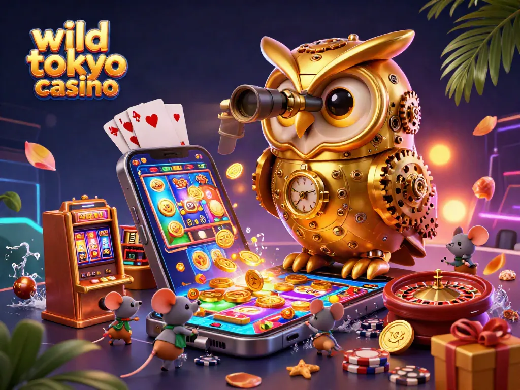 Engage with wild tokyo casino through exciting gameplay with a vibrant, 3D illustrated casino scene.