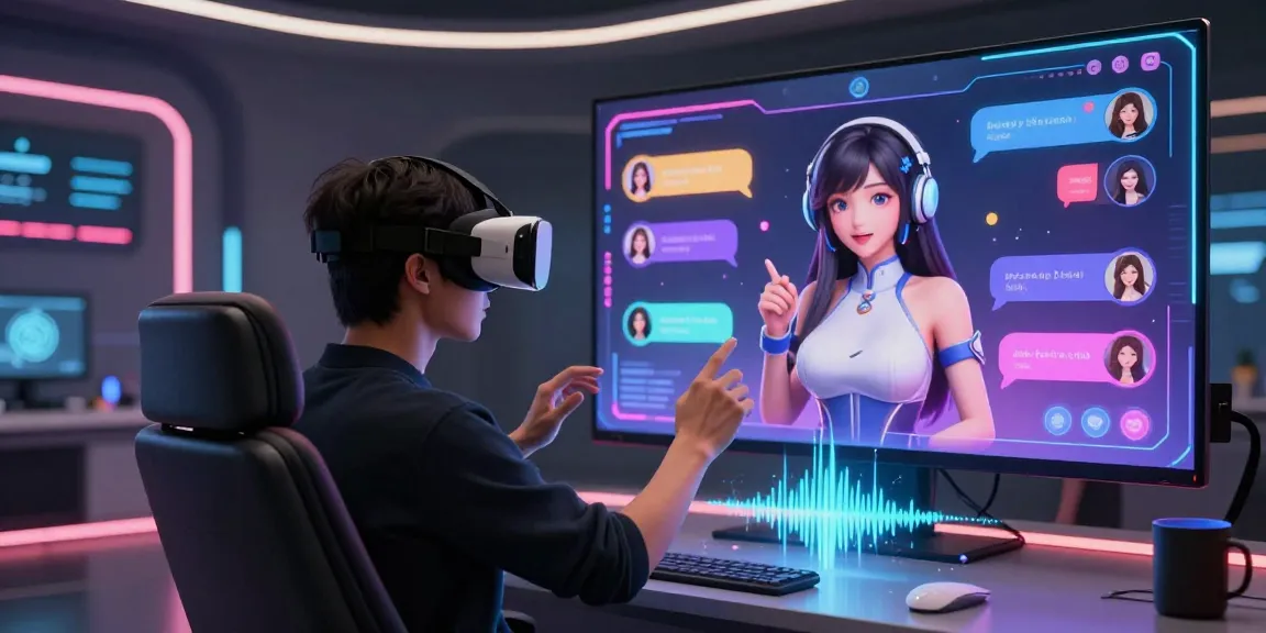 Engaging ai hentai chat scenario with AI character in VR environment.
