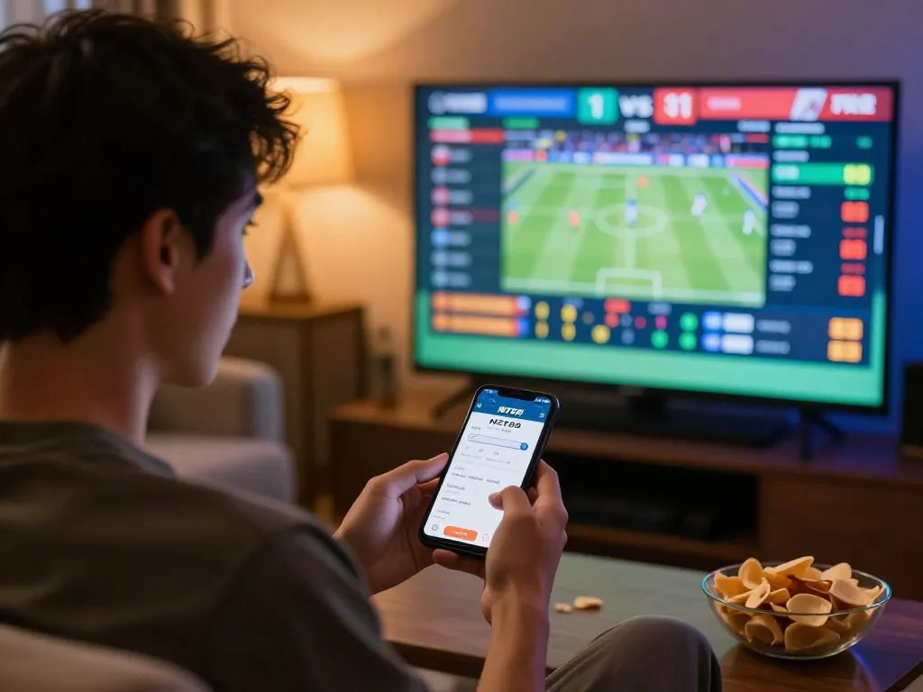 Placing live bets on NET88 app during an exciting sports game at home