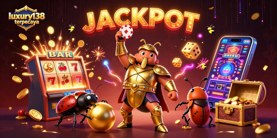 Experience excitement with luxury138 terpecaya as the beetle champion shows off a poker chip in a magnificent casino.