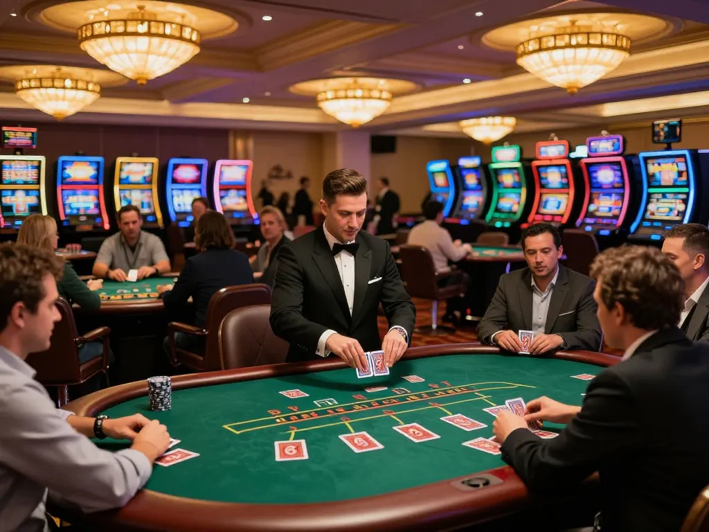 Engaged players enjoying blackjack at trang chủ lc88, showcasing an exciting casino atmosphere with professional dealers.