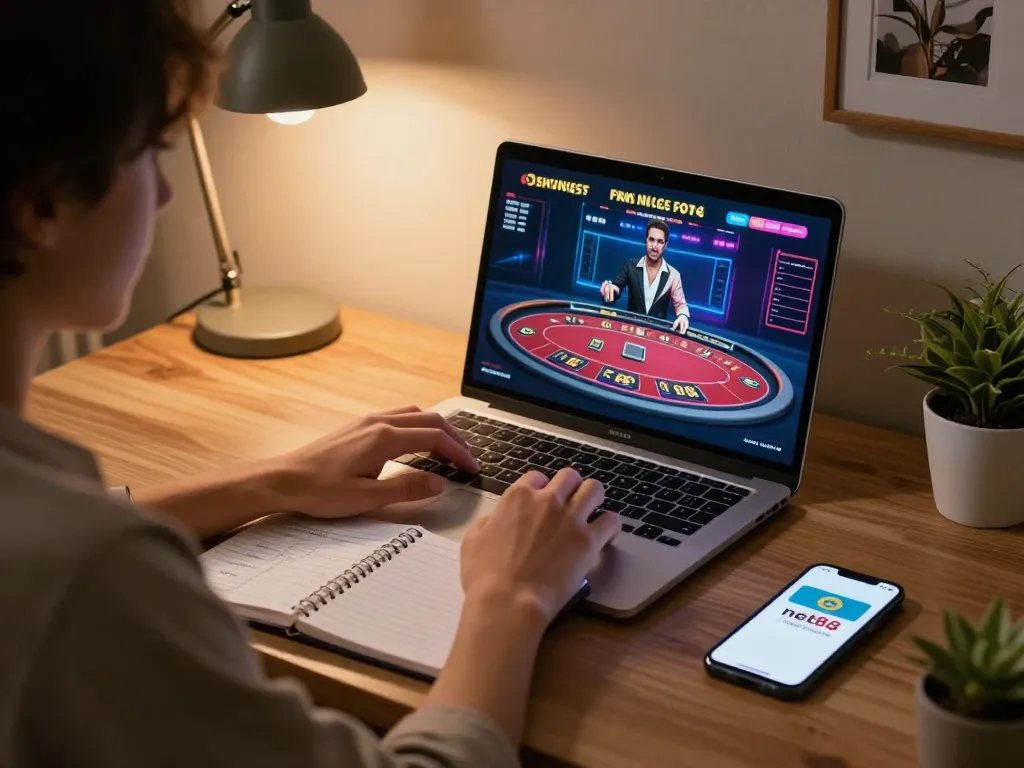 Engaging with liên hệ net88 app for support during online gaming session, showcasing comfortable setup.