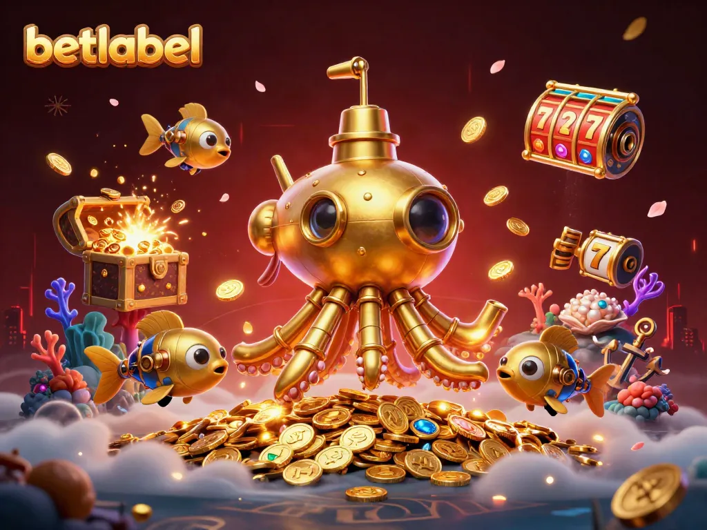 Engage with betlabel's vibrant casino scene featuring a treasure submarine amidst rich slot elements.