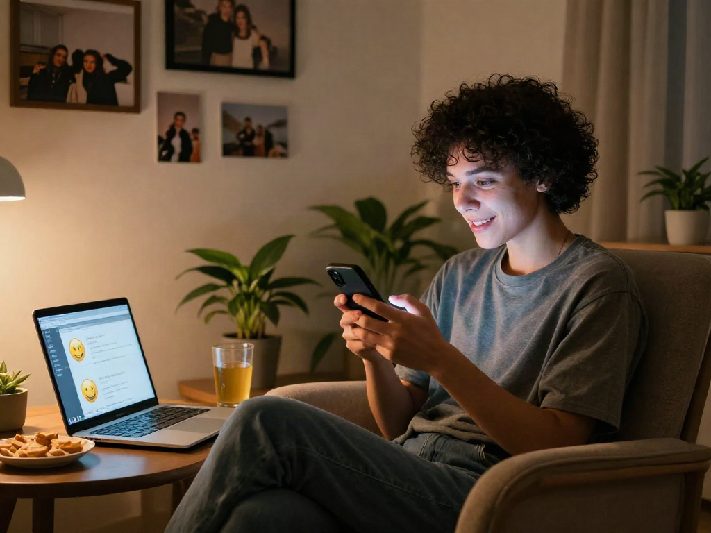 Engaging sexting AI conversation in a cozy home atmosphere.