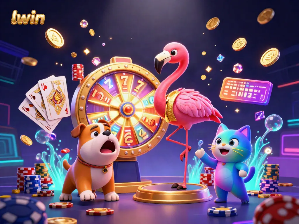 Experience thrilling wins with llwin at this dynamic casino game scene featuring characters, coins, and excitement.
