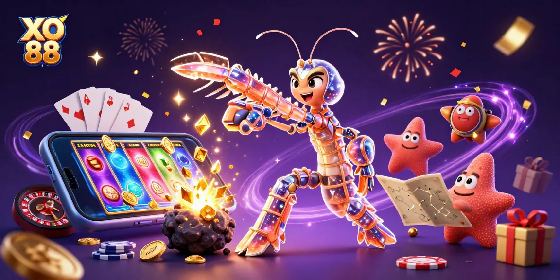 Engage in thrilling gaming experiences with XO 88 as the galactic mantis shrimp smashes through an asteroid for gold.